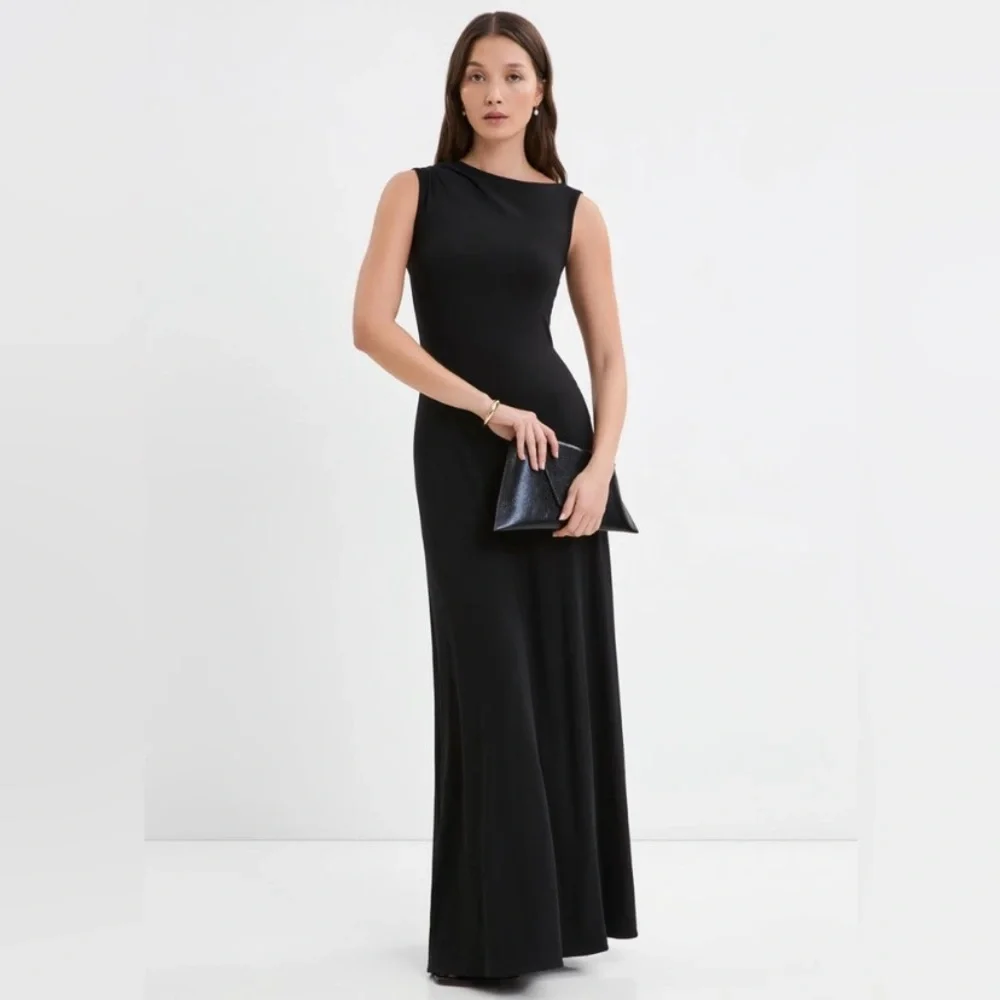 Marcella NYC Laurel Gown Dress Black European Jersey High Stretch Small - Picture 2 of 15